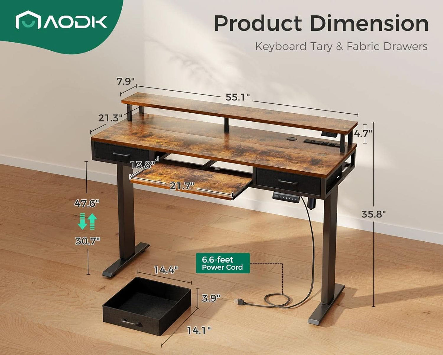 Electric Standing Desk 55 Inch With Drawers Power Outlets