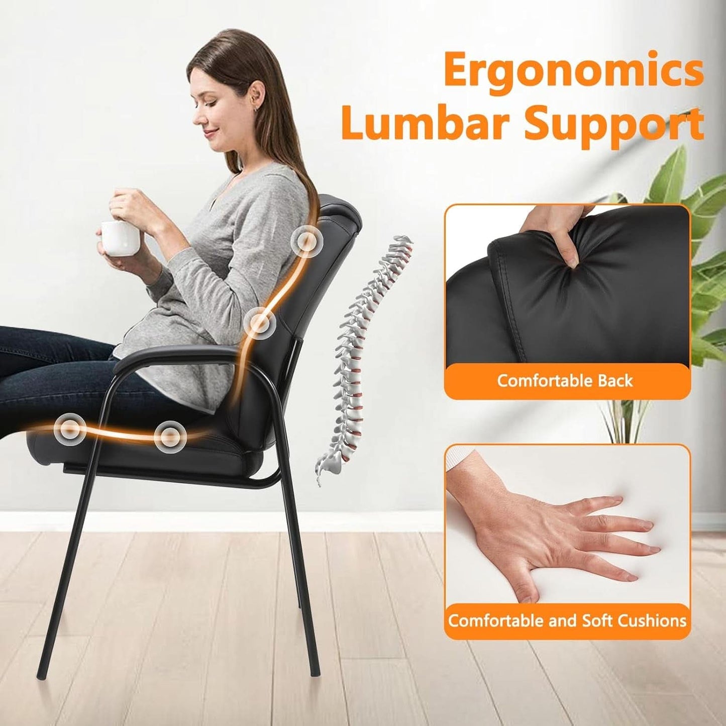 Black Leather Guest Chair 2 Pack With Padded Armrests