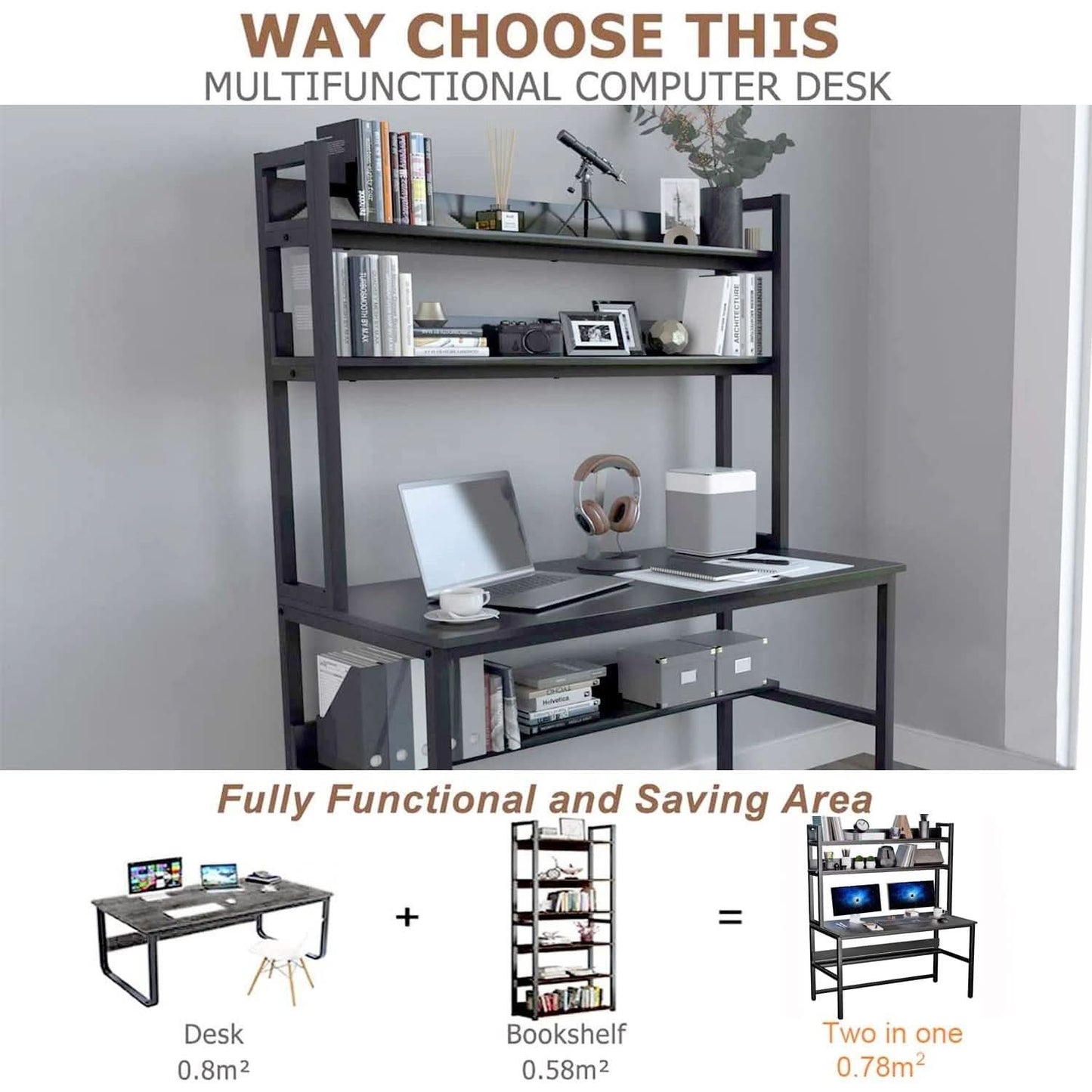 Black Computer Desk With Hutch And Bookshelf Extra Large Desktop