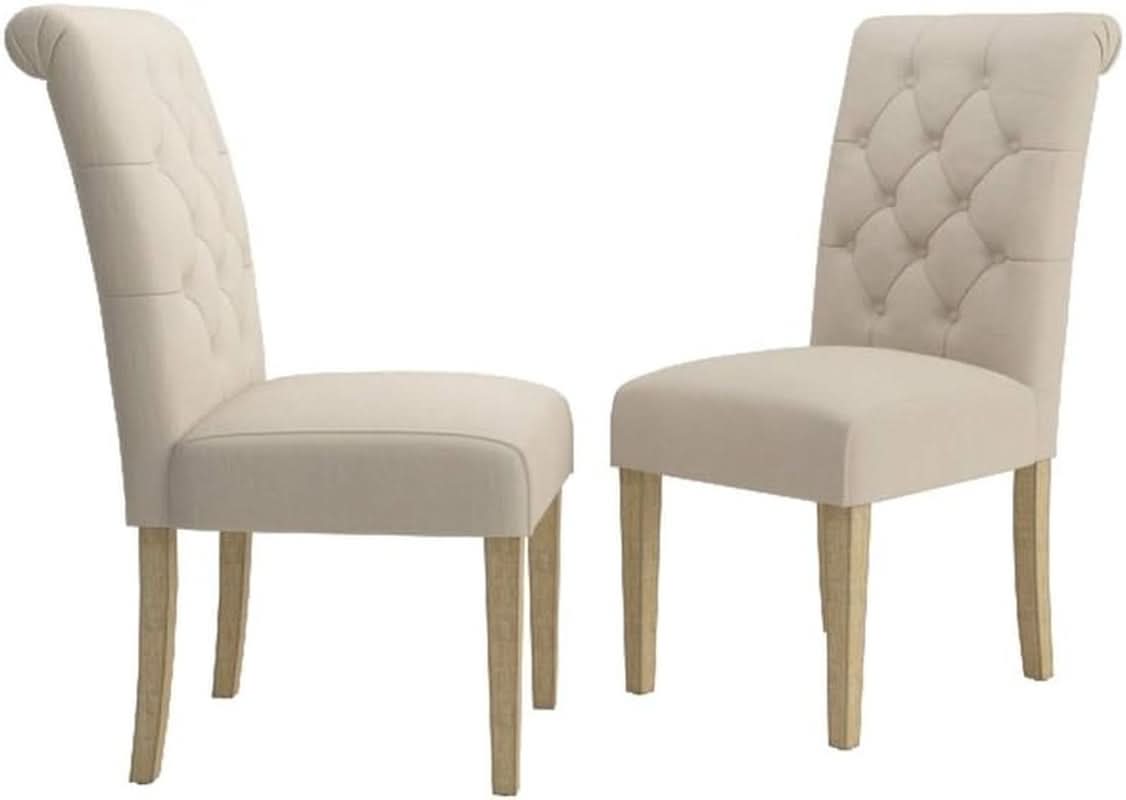 Tan Solid Wood Tufted Parsons Dining Chair Set Of 2