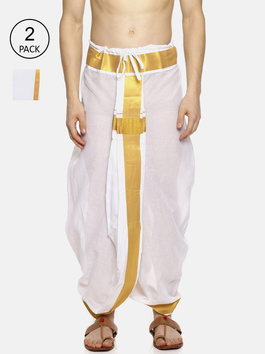 Sethukrishna Men Pack Of 2 White Solid Cotton Readymade Dhoti Pants