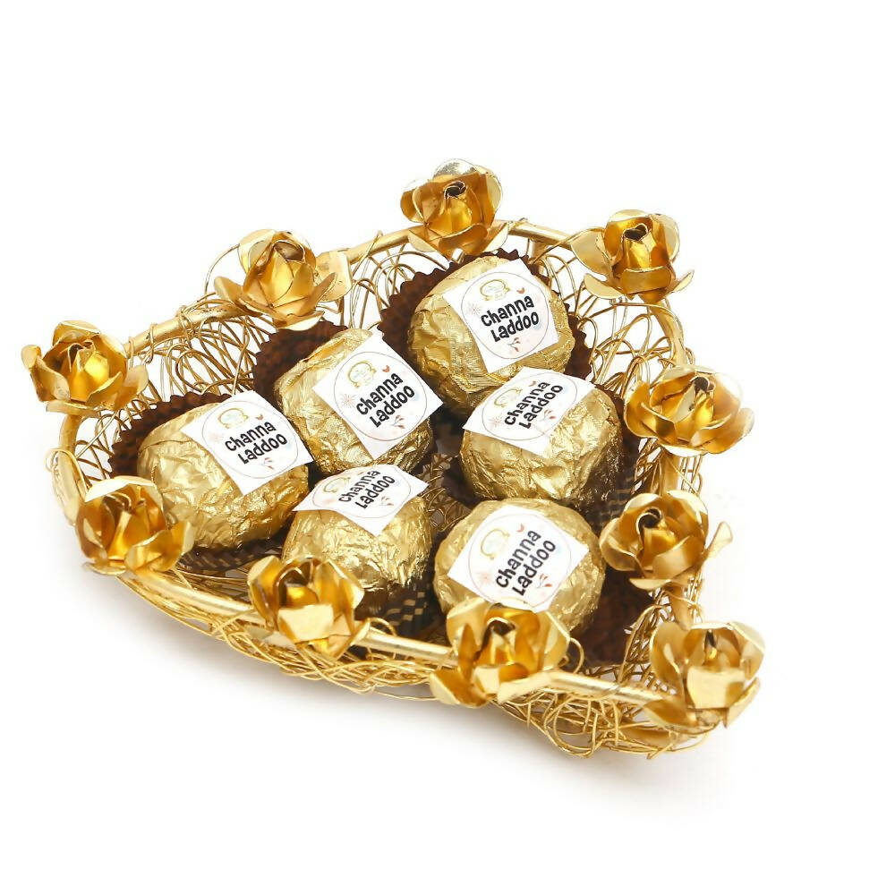 Ghasitaram Mesh Heart Tray Of Channa Laddoos