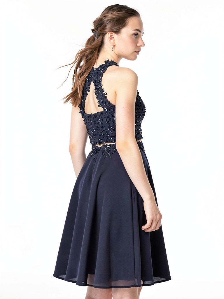Say Yes to the Prom Juniors Rhinestone Applique Gown Top, Navy, Size 13