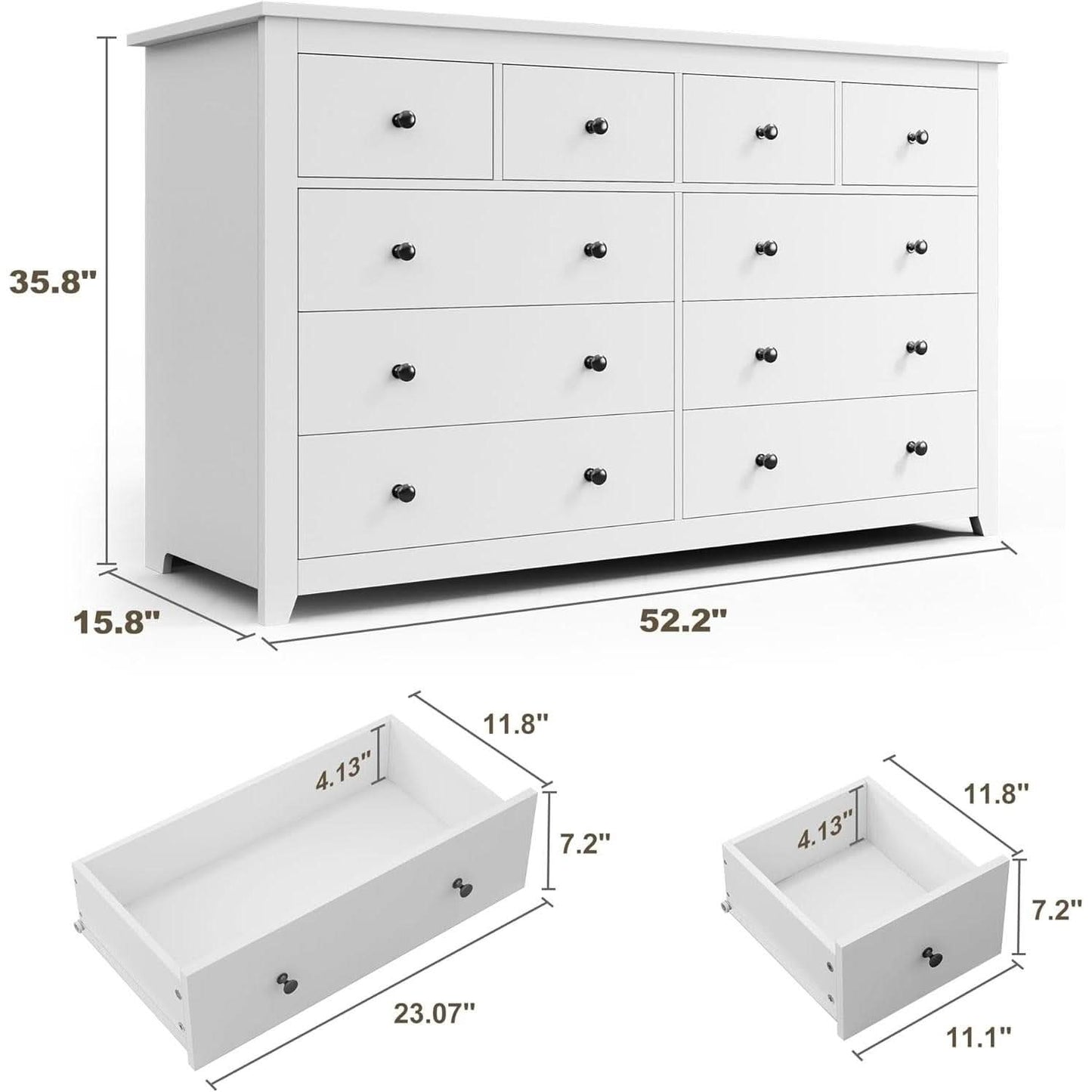 White 10-Drawer Dresser With Deep Storage Modern Design