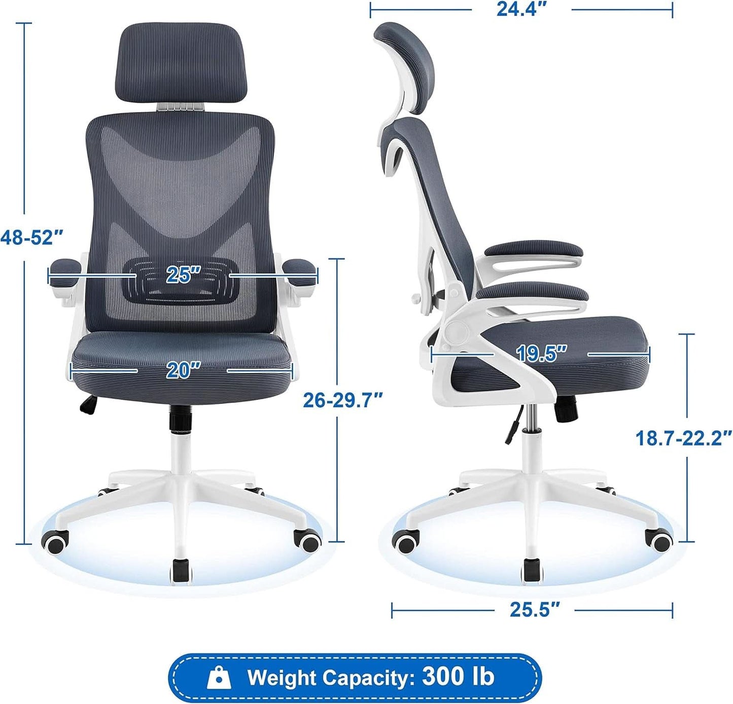 Ergonomic Mesh Office Chair White Gray With Flip Up Armrests