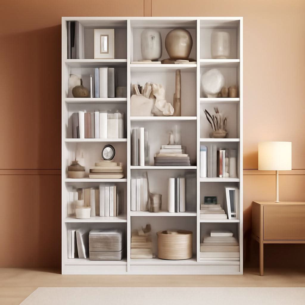 Triple Wide White Bookshelf 6 Tier 74 Inch Tall Unit