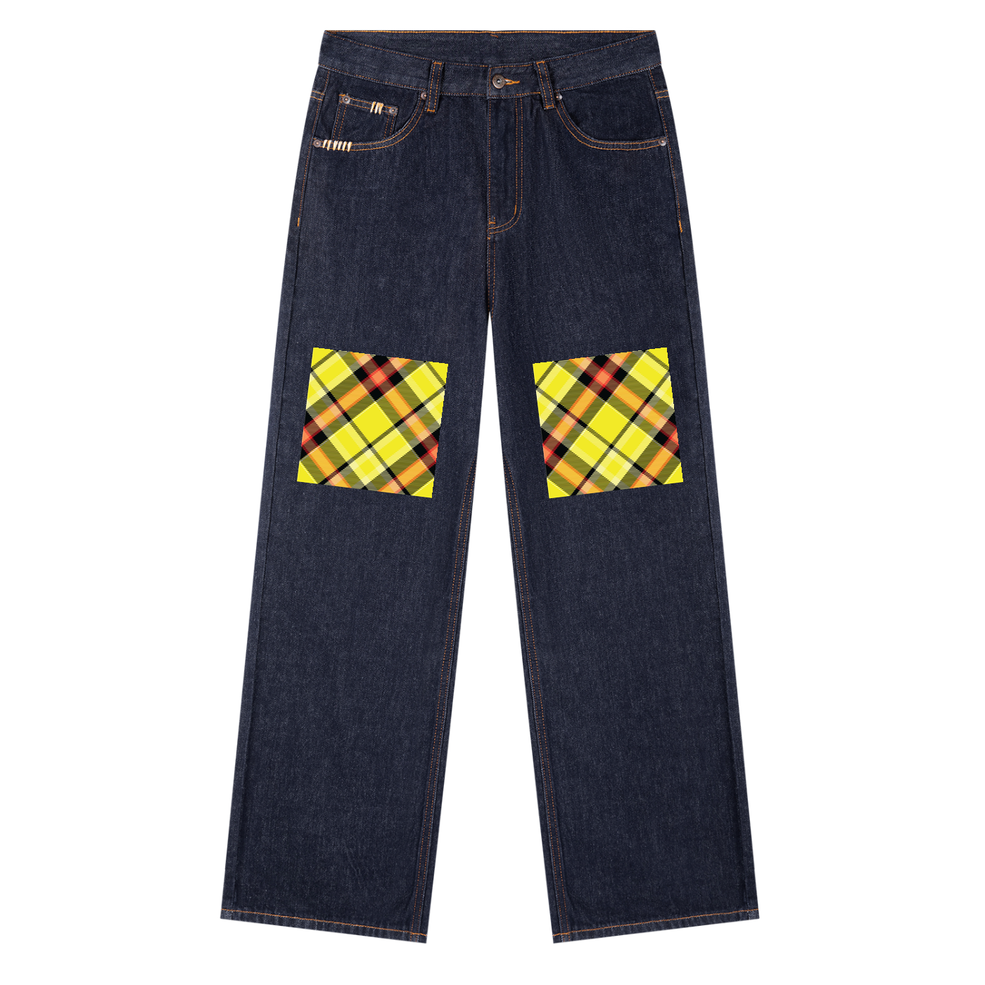 QE Plaid Walker Heavyweight Straight Leg Denim Jeans