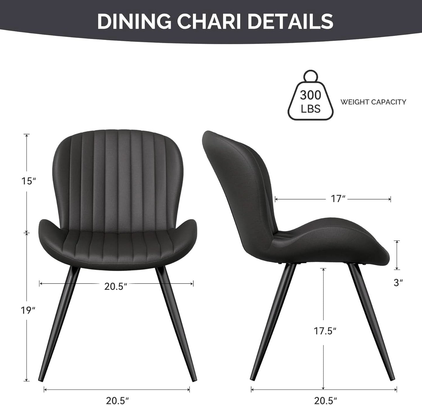 Dining Chairs Set Of 6 Modern Upholstered Black 19 Inch
