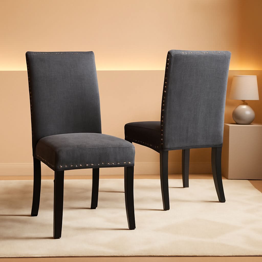 Gray Fabric Dining Chairs With Nailhead Trim Set Of 2