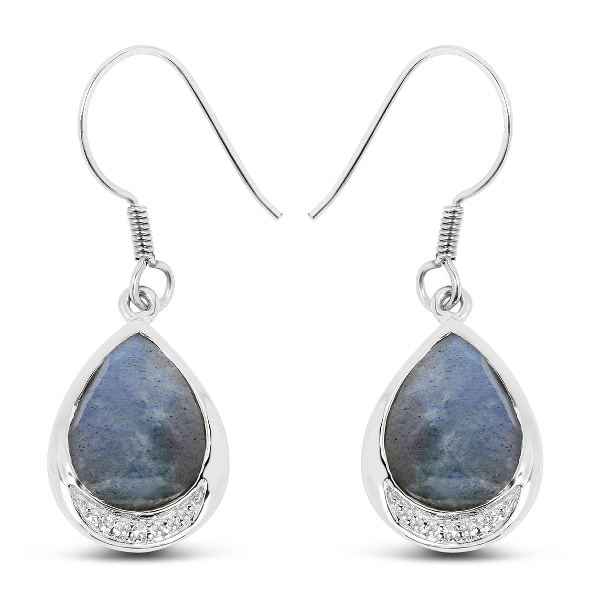 9.13 Carat Genuine Labradorite And White Topaz .925 Sterling Silver Earrings