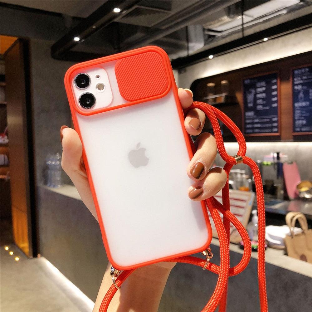 Camera Lens Protection Candy Color Phone Case  For iPhone 14 13 12 11 Pro Necklace With Long Rope Lanyard Cover Camera Lens Protector Translucent Soft Edges Colorful Transparent iphone Cover