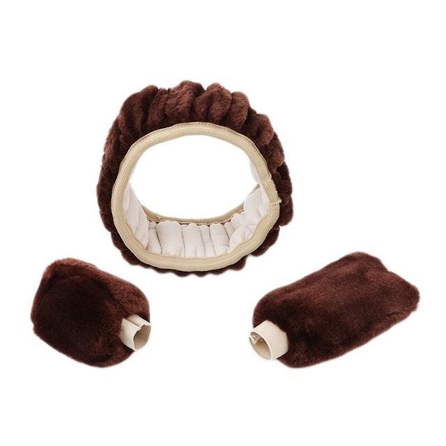 Car Steering Wheel Elastic Long Microfiber Plush Steering Wheel Cover Gearshift Handbrake Cover Protector Decoration Warm Super Thick Plush Collar Soft Car Steering Wheel Cover Decoration Warm Super Thick Plush Collar Soft Black Pink Women Man
