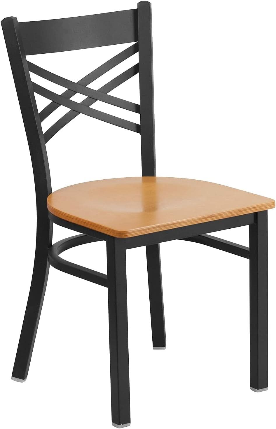 Two Pack Hercules Series Black X Back Metal Dining Chairs With Natural Wood Seats