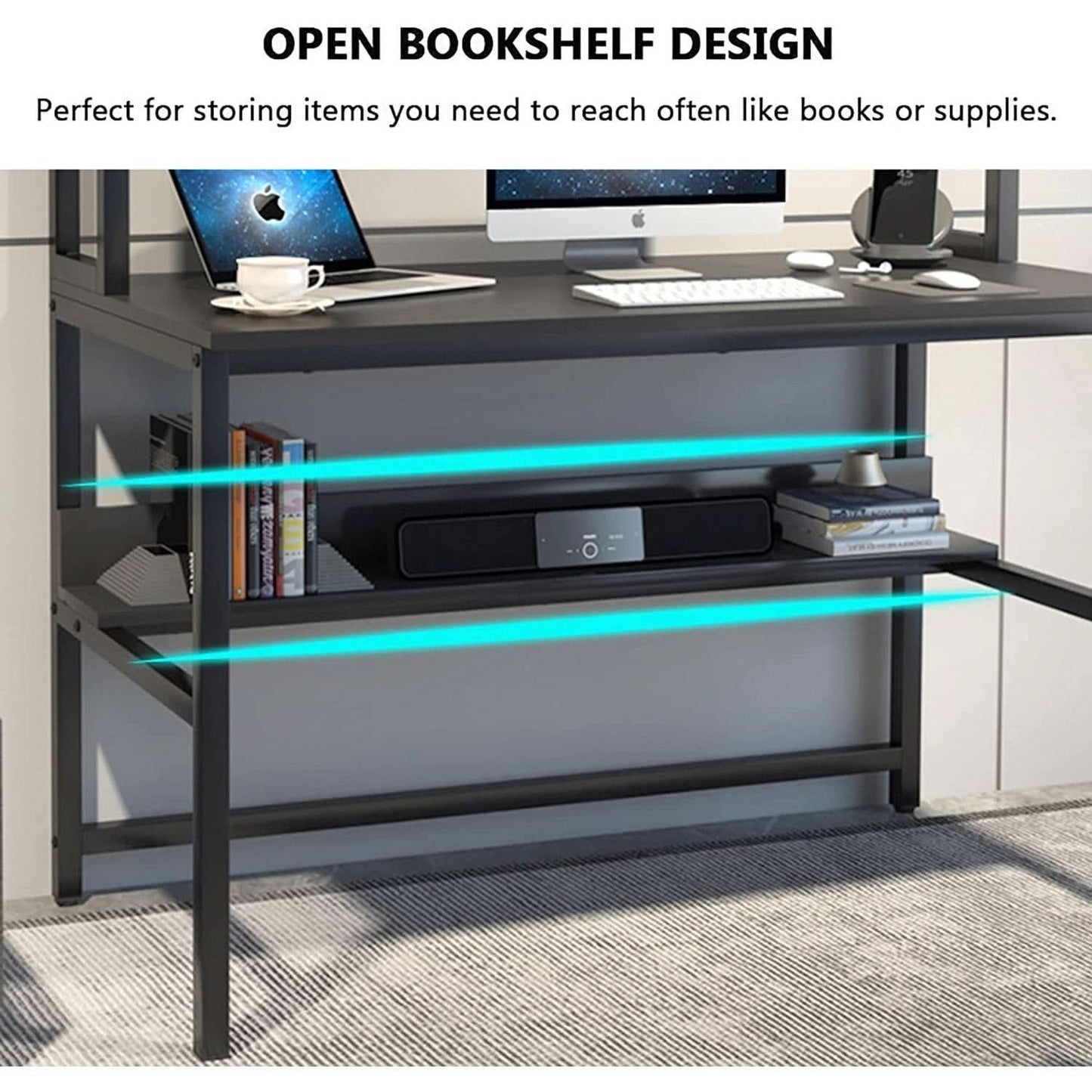Black Computer Desk With Hutch And Bookshelf Extra Large Desktop
