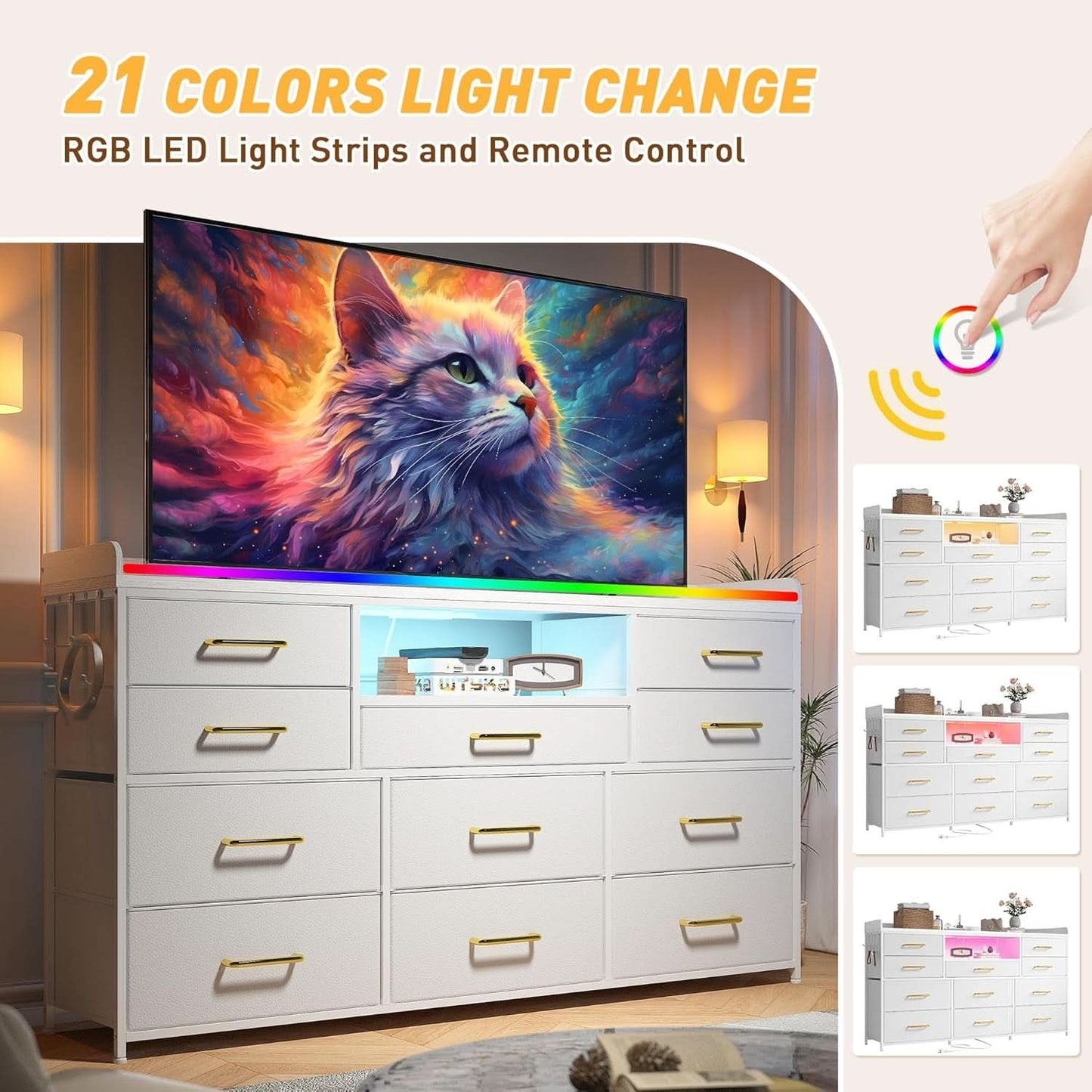 Bedroom Dresser With 11 Drawers And 60 Inch TV Stand White