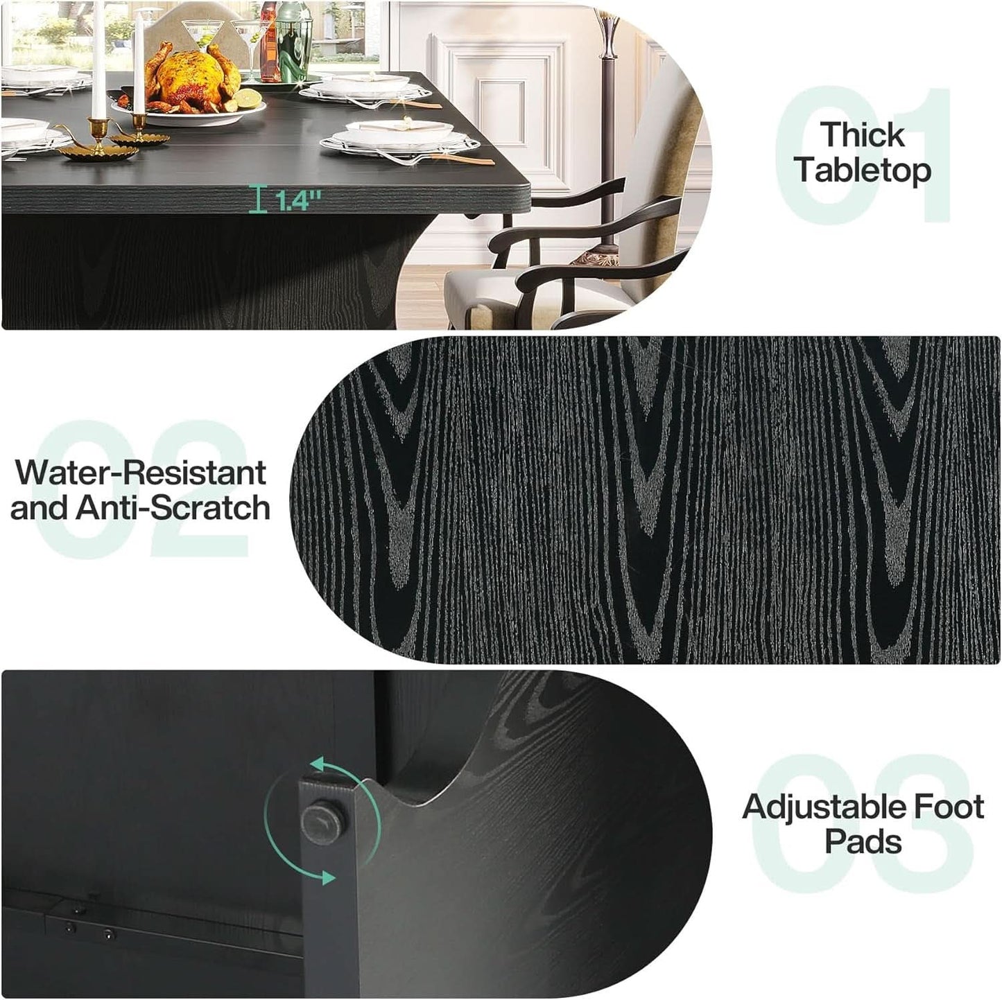 Black 63 Inch Rectangular Modern Dining Table For 4 To 6