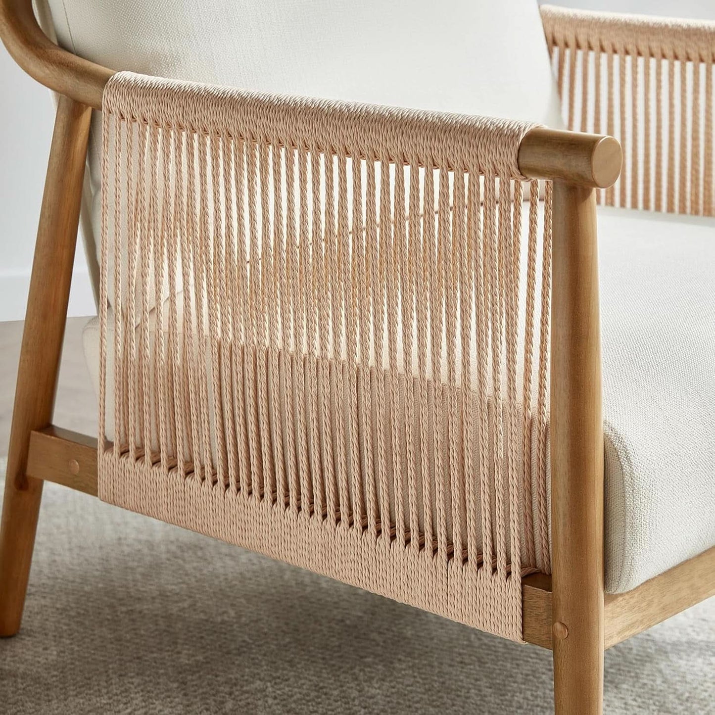 Cream Braided Accent Chairs Set Of 2 For Living Room