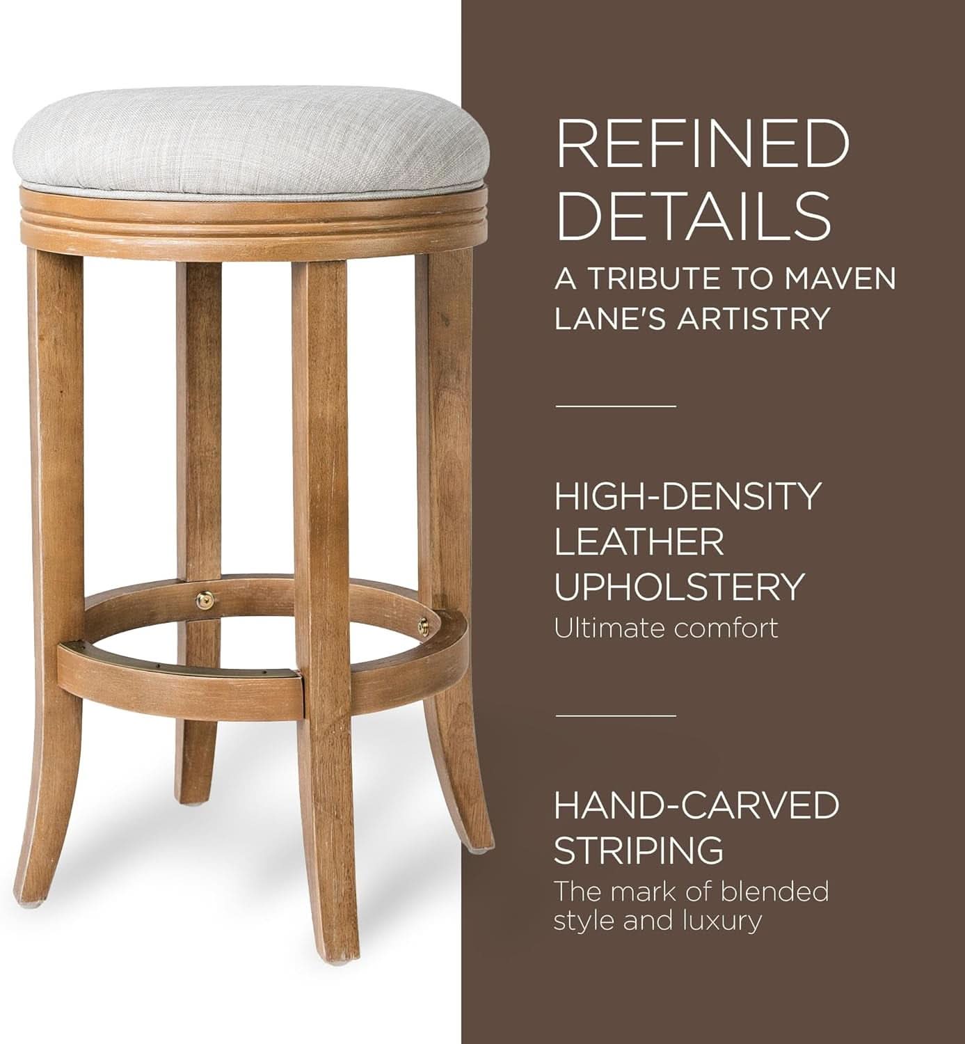 Eva 31 Inch Bar Height Backless Swivel Bar Stool Weathered Oak Sand Fabric