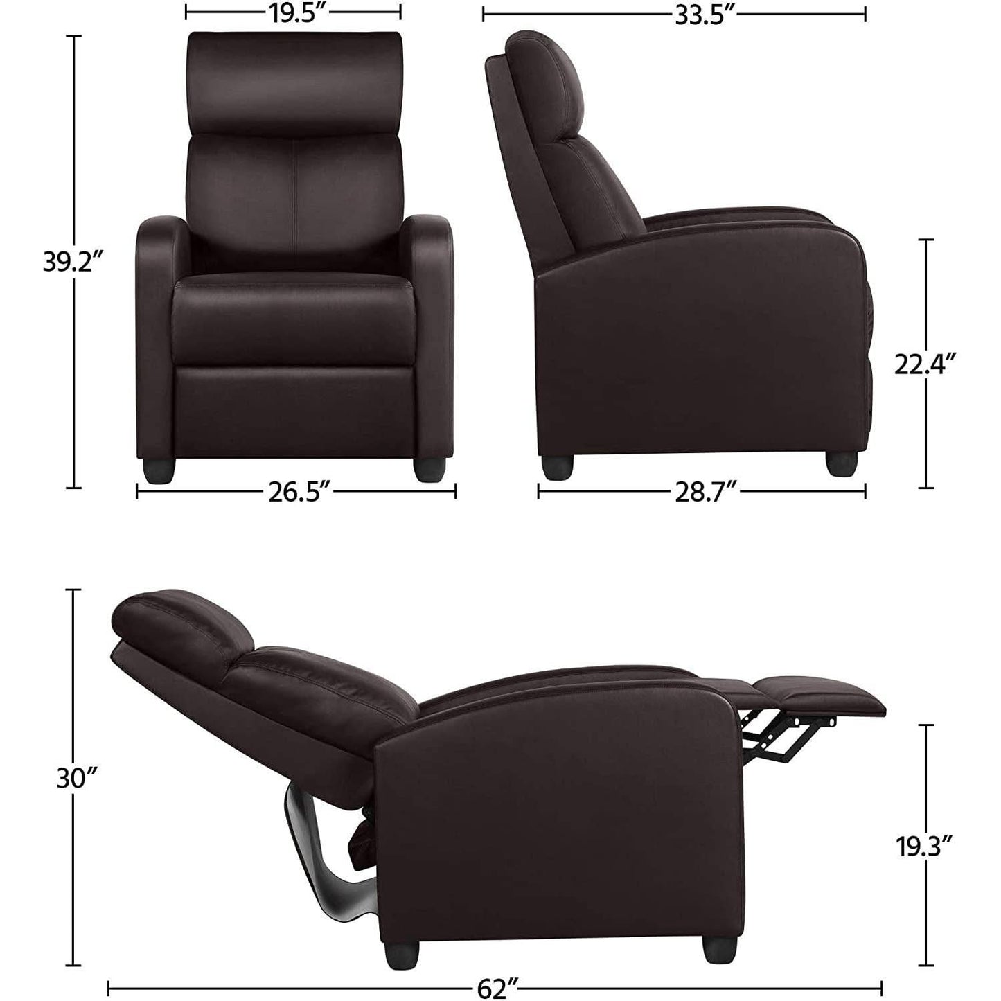 Set Of 2 PU Leather Padded Recliner Chairs For Living Room