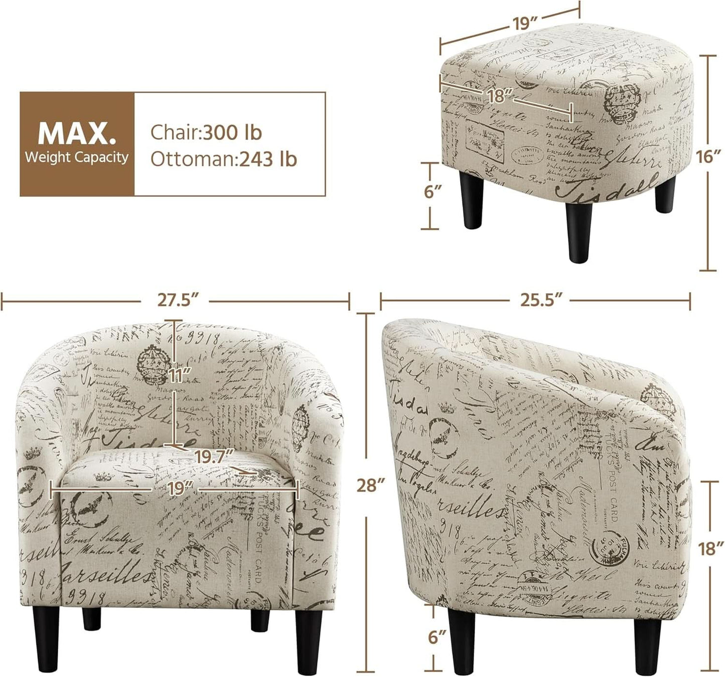 Upholstered Club Chair With Velvet Finish Ottoman Footstool