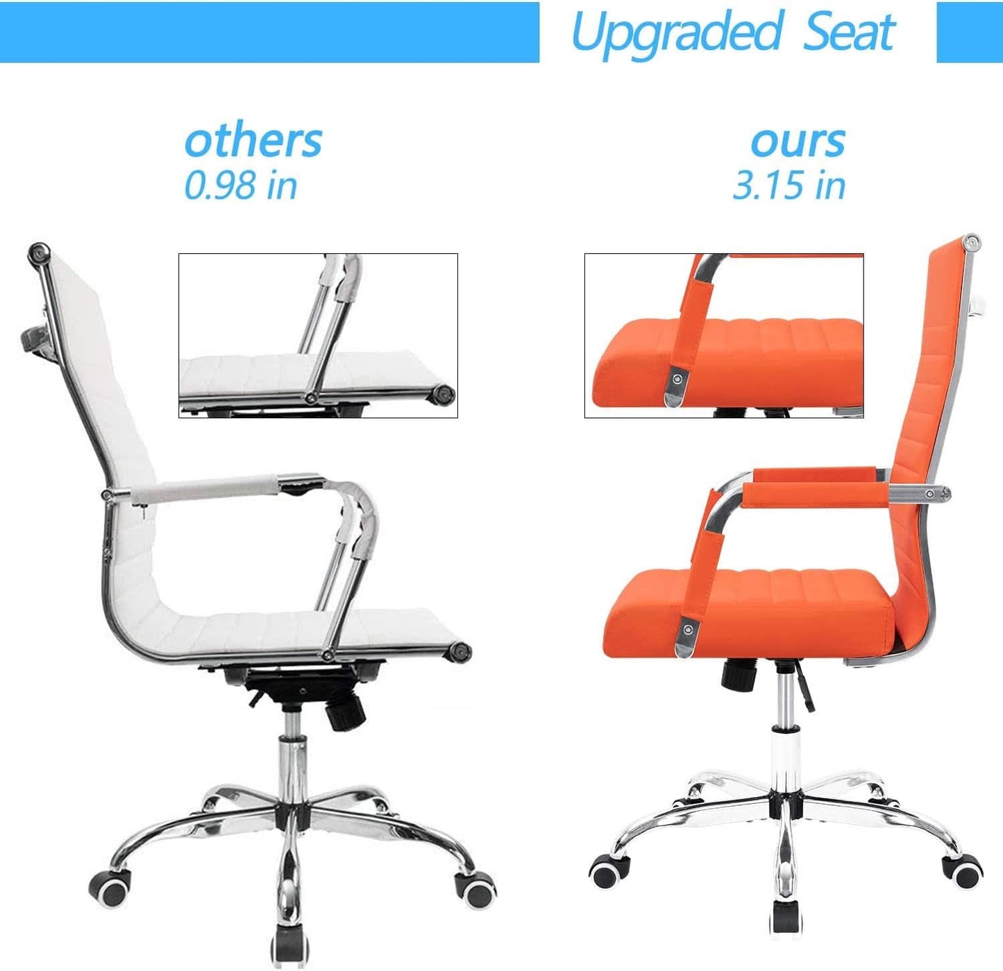 Orange Ribbed Leather Office Desk Chair Adjustable Height