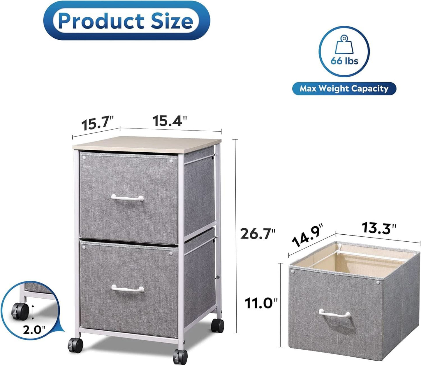 Light Grey 2 Drawer Mobile File Cabinet Rolling Printer Stand Fits A4 Or Letter Size
