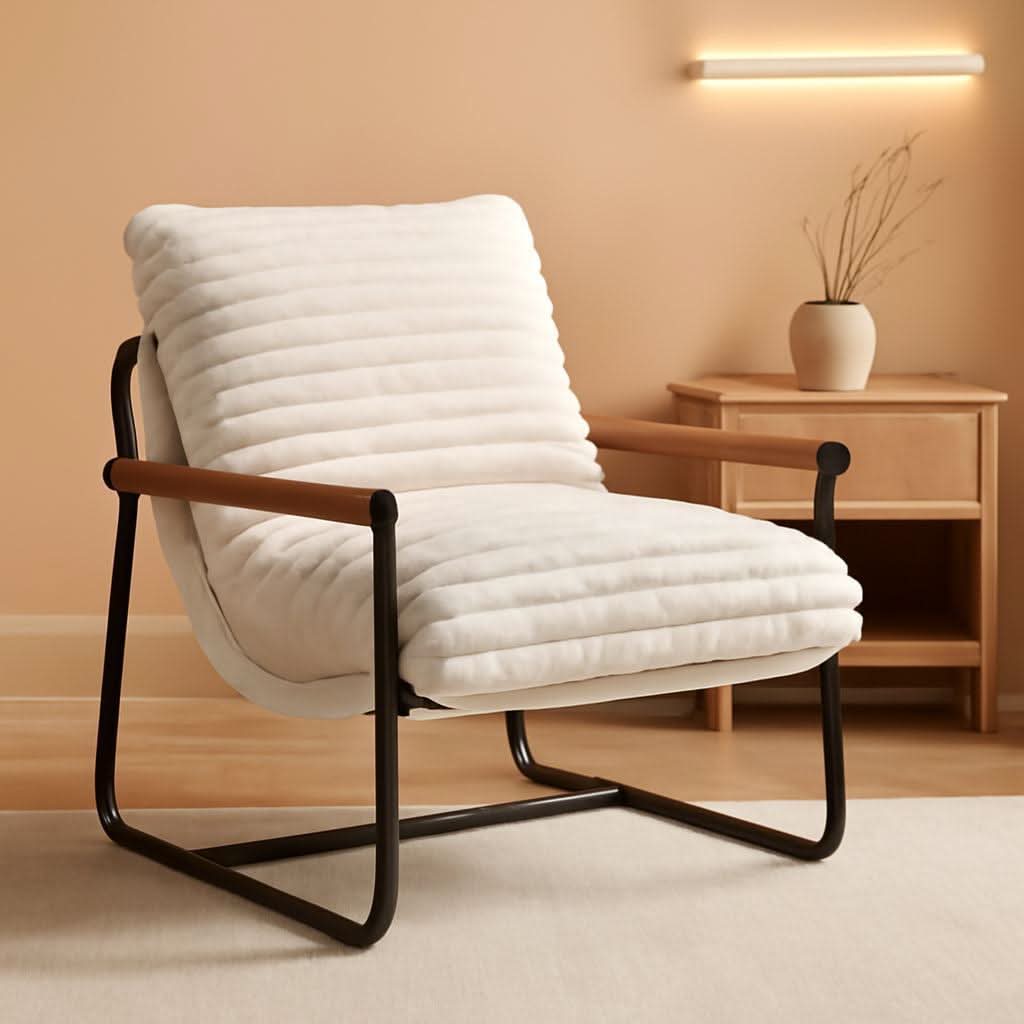 Boucle Sherpa Arm Chair Steel Frame Mid Century Modern