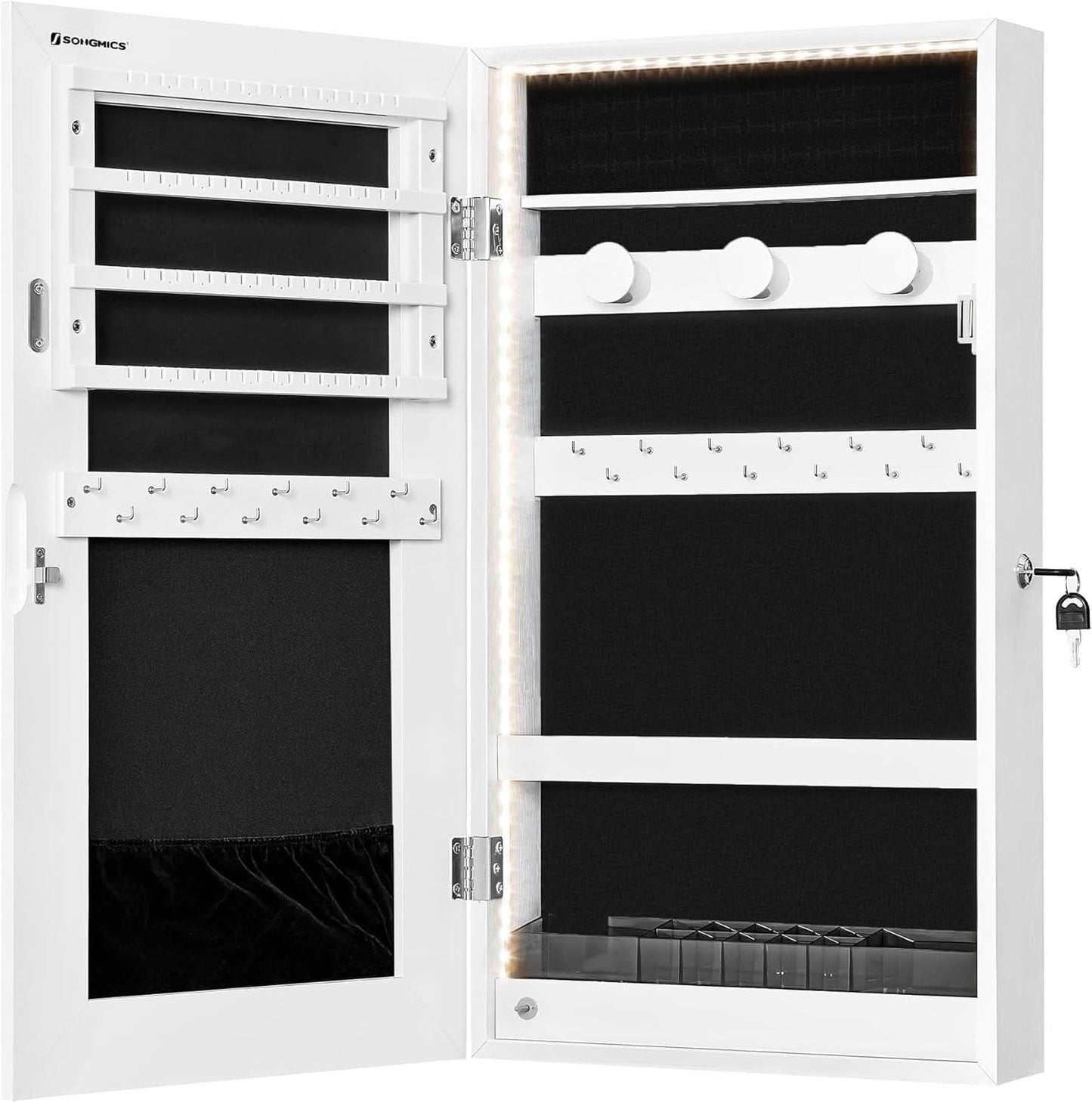 Mirror Jewelry Cabinet Armoire With LED Lights White