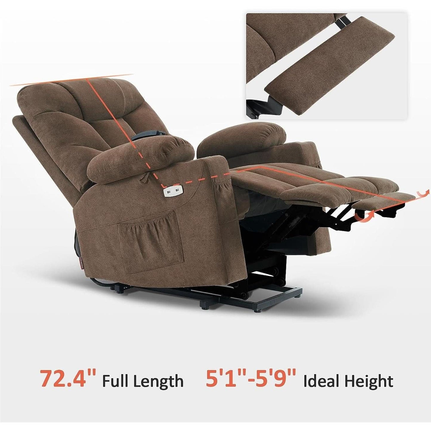 Power Lift Recliner Chair With Extended Footrest For Senior
