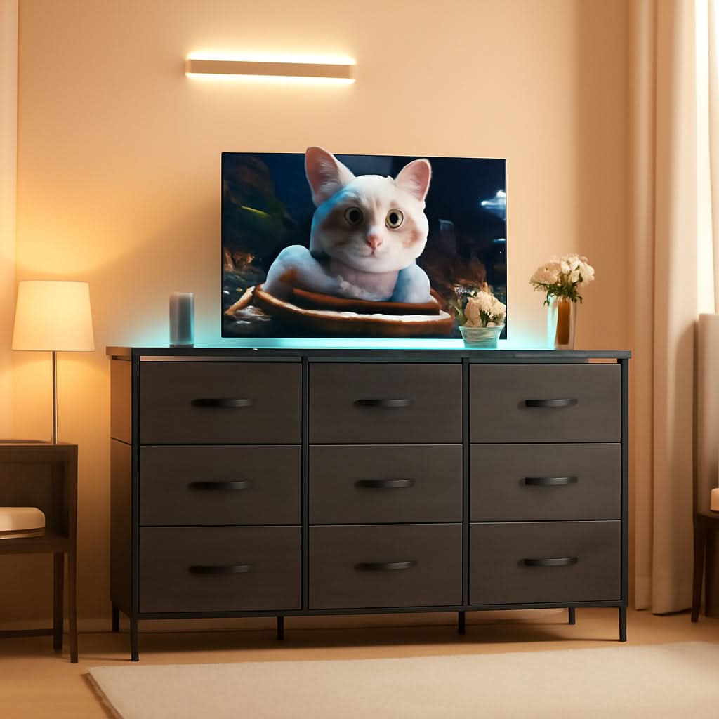 Dresser TV Stand 55 Inch With LED Lighting And Charging