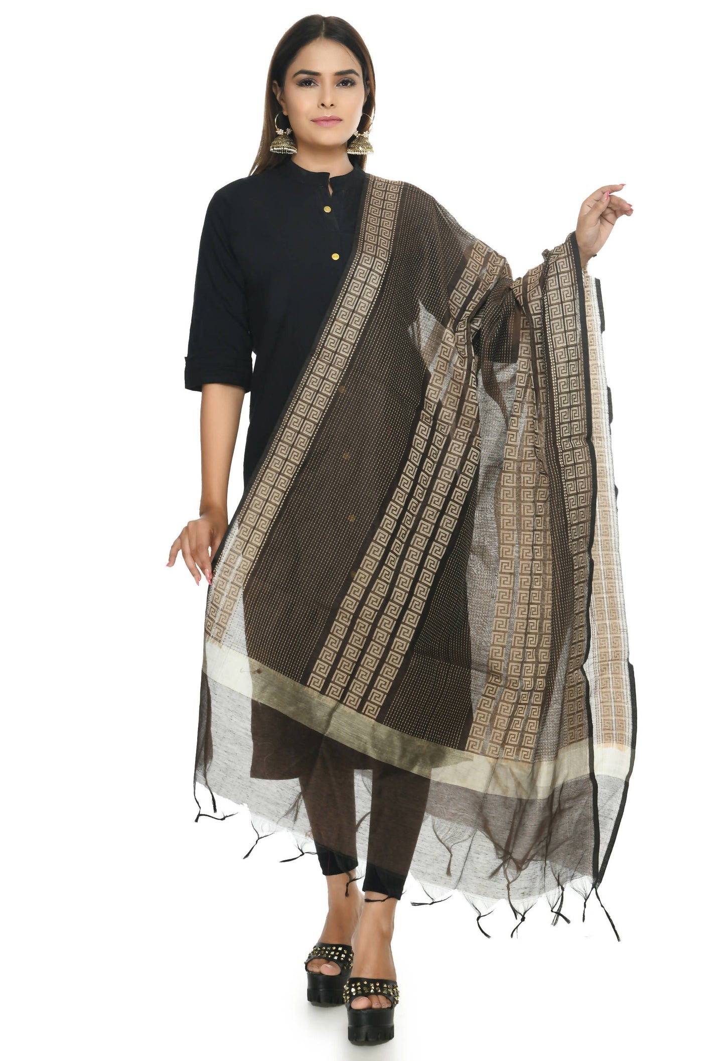 Mominos Fashion Moeza Handloom Cotton Brown Dupatta