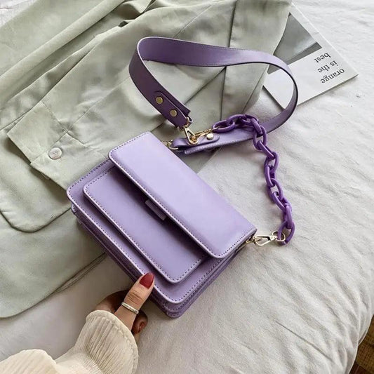 Chain Design Trendy Lady Bags Mini Pu Leather Flap Bags for Women Shoulder Handbag Female Fashion Cross Body Bag with Lid