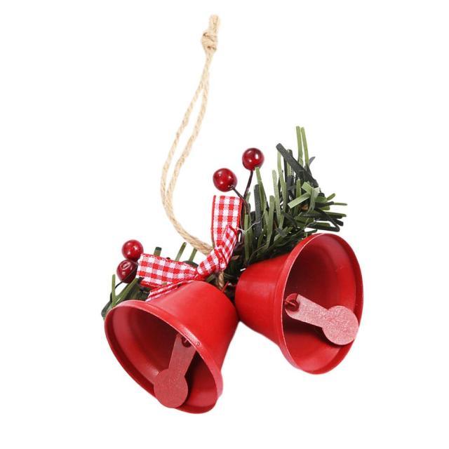 Christmas Bell Ornament Metal Dual Bell Christmas Bell Ornament Decoration with Berry Plaid Bow Christmas Tree Pendants For Making Wind Chimes Christmas Tree Hang Pendant Hang On Door wall porch