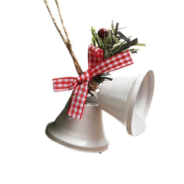 Christmas Bell Ornament Metal Dual Bell Christmas Bell Ornament Decoration with Berry Plaid Bow Christmas Tree Pendants For Making Wind Chimes Christmas Tree Hang Pendant Hang On Door wall porch