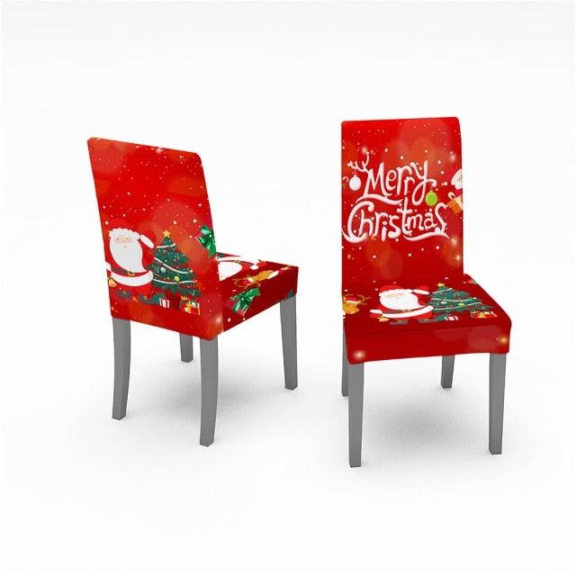 Christmas Removable Washable Dining Room Chair Protector Slipcovers for Christmas Home Decor Holiday Seat Cover Christmas Chair Covers Santa Printed Elastic Stretch Dining Chairs Chair Slipcover Kitchen Seat Cover Home Decor