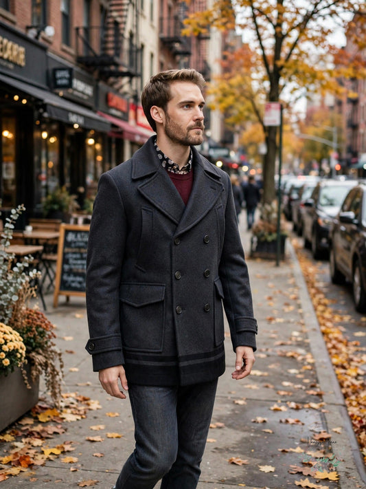 Calvin Klein Mens Wool Pea Coat, Charcoal