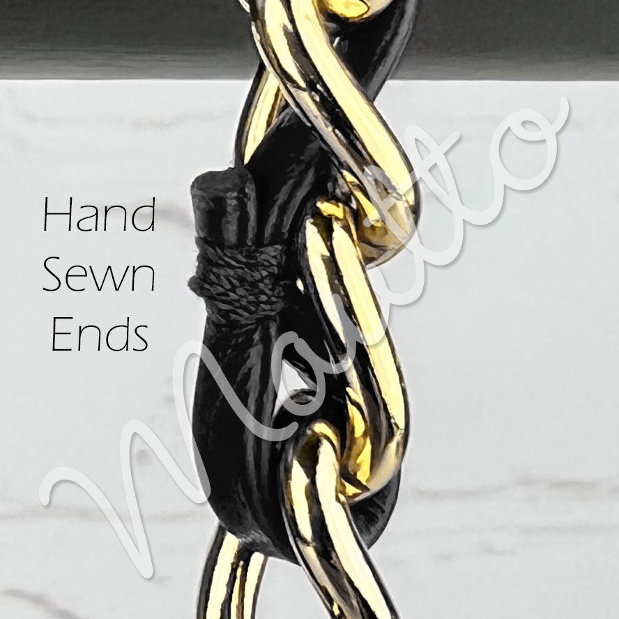 Classic Smooth Curb Chain, Gold-tone Finish with Leather Woven Through - 3/8 inch (9mm) Wide Luxury Strap - Black, Gray & Brown Colors