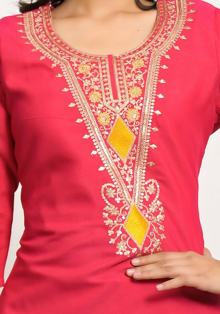 Festive Wear Ethnic Red silk viscose Stitched Suit With Dupatta - Tanisha
