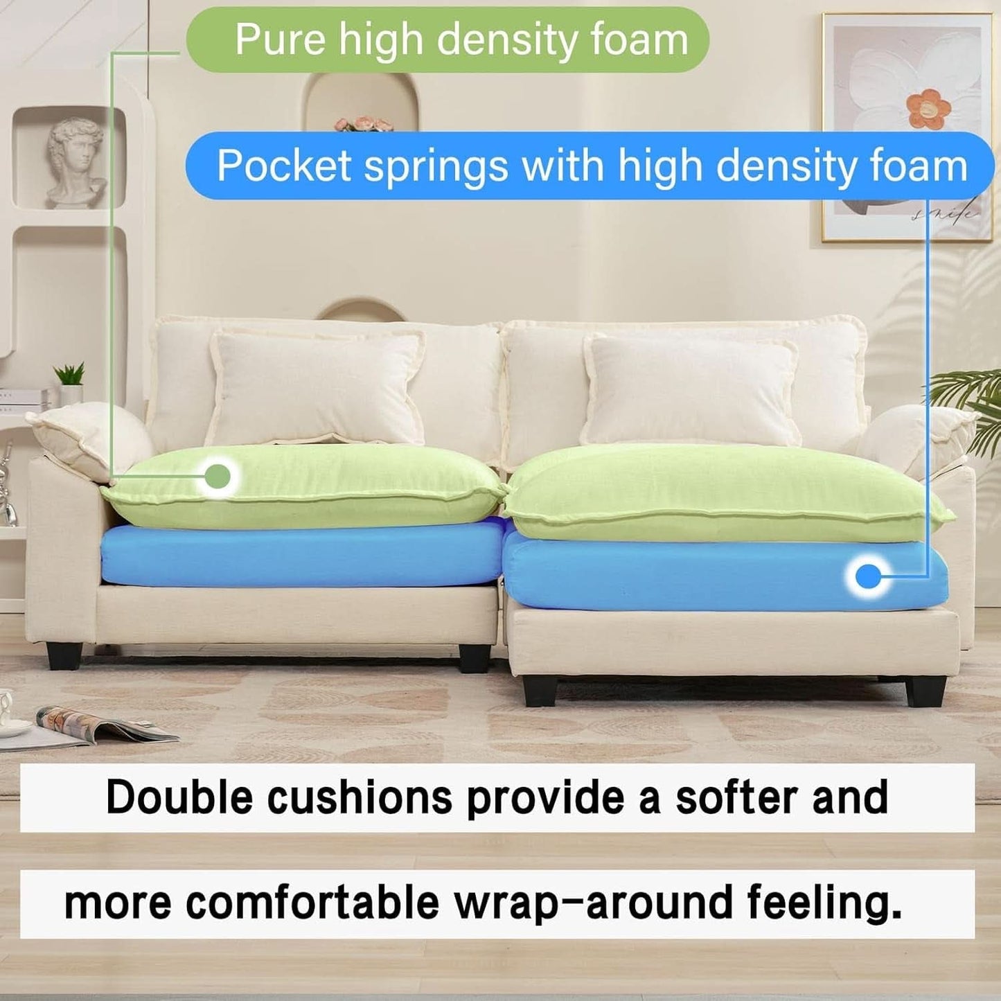 Comfy Cloud Couch Modular Sofa with Ottoman and Pillows