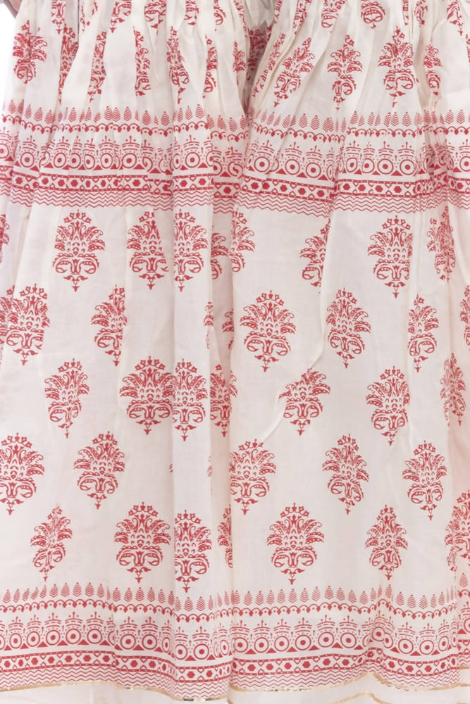 Mominos Fashion Cotton Block Print With Lace Work Off White Red Color Prints Palazzo