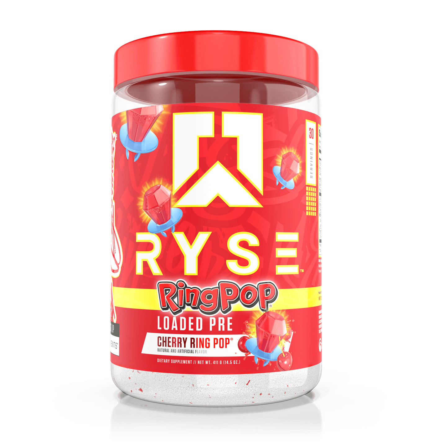 RYSE Loaded Pre Pre-Workout, Ring Pop Cherry, 30 Servings