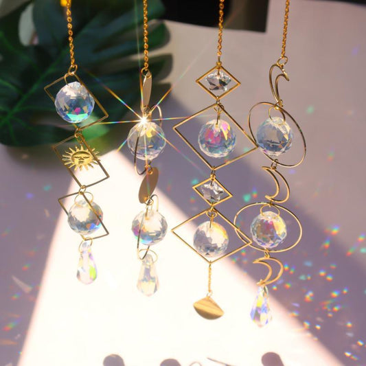 Crystal Colorful Sun Light  Catching Sphere Chandelier Lamps Light Crystals Glass Pendants Wind Chime Household Indoor Window Hanging Decoration Outdoor Gardening Colorful Hanging Pendant For Home Decor