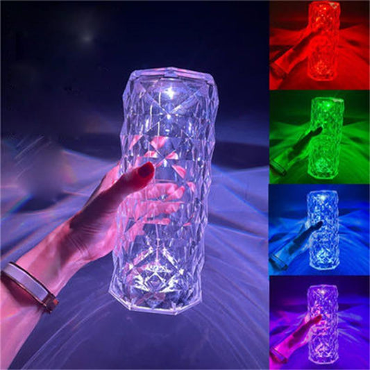 Crystal Table Lamp Rose Light Projector 3/16 Colors Adjustable Romantic Diamond Atmosphere Light USB Bedroom Touch Night Light Decorative Table Lamp Cute Study Lamps for Bedroom Décor