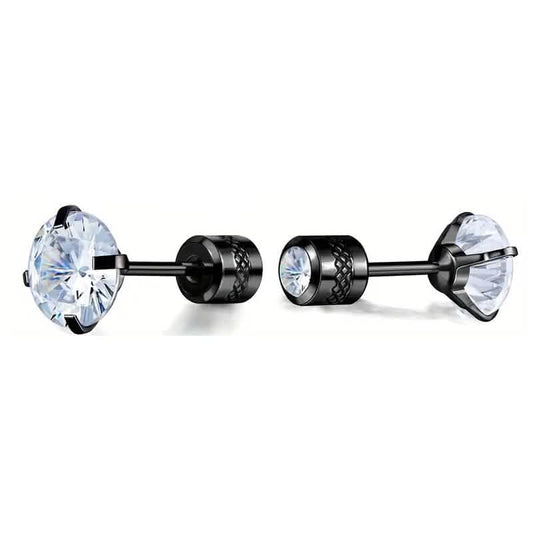 Cubic Zirconia Screw Back Stainless Steel Stud Earrings