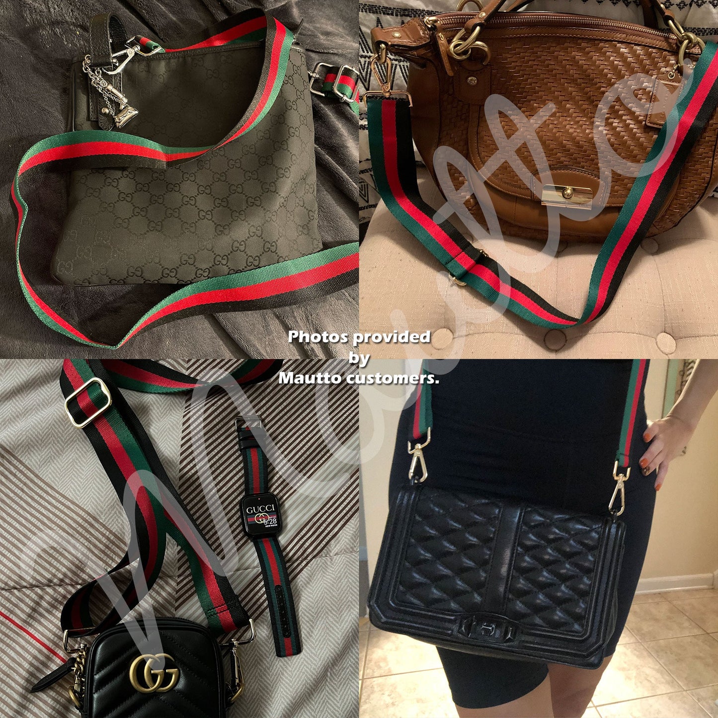 Green, Red & Black Stripe Strap - 1.5" Wide Nylon - Adjustable Shoulder to Crossbody Length - Choose Connector Style & Finish