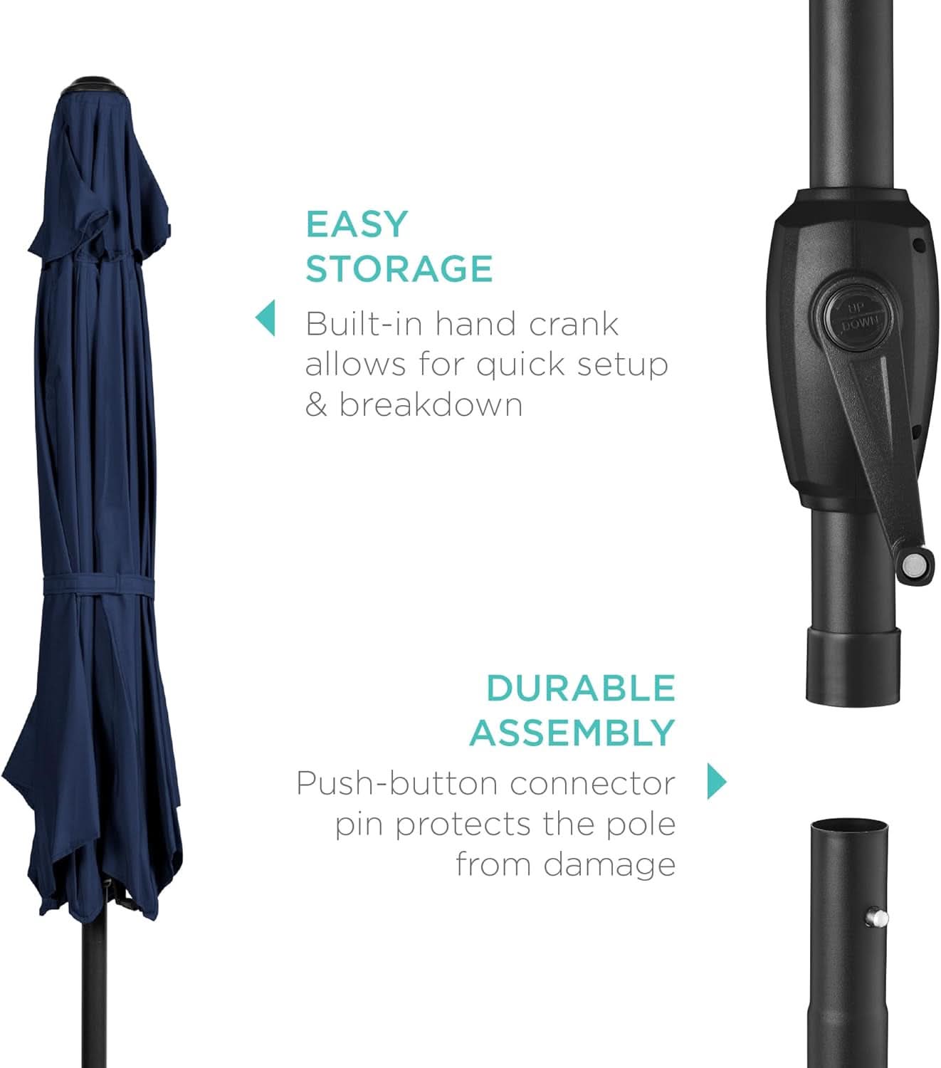7.5ft Navy Patio Umbrella Tilt Crank Steel Pole Outdoor