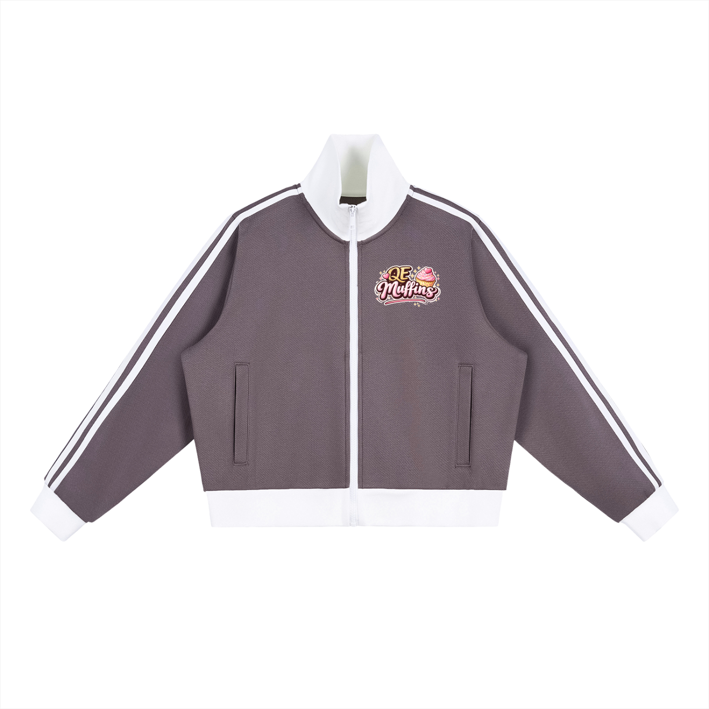 QE Muffins Contrast Side Stripe Fleece Cropped Track Jacket