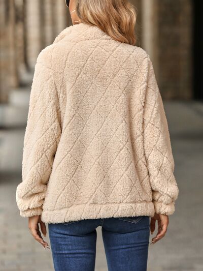 Women's Fuzzy Zip-Up Jacket with Pockets – Soft & Cozy Long Sleeve Outerwear