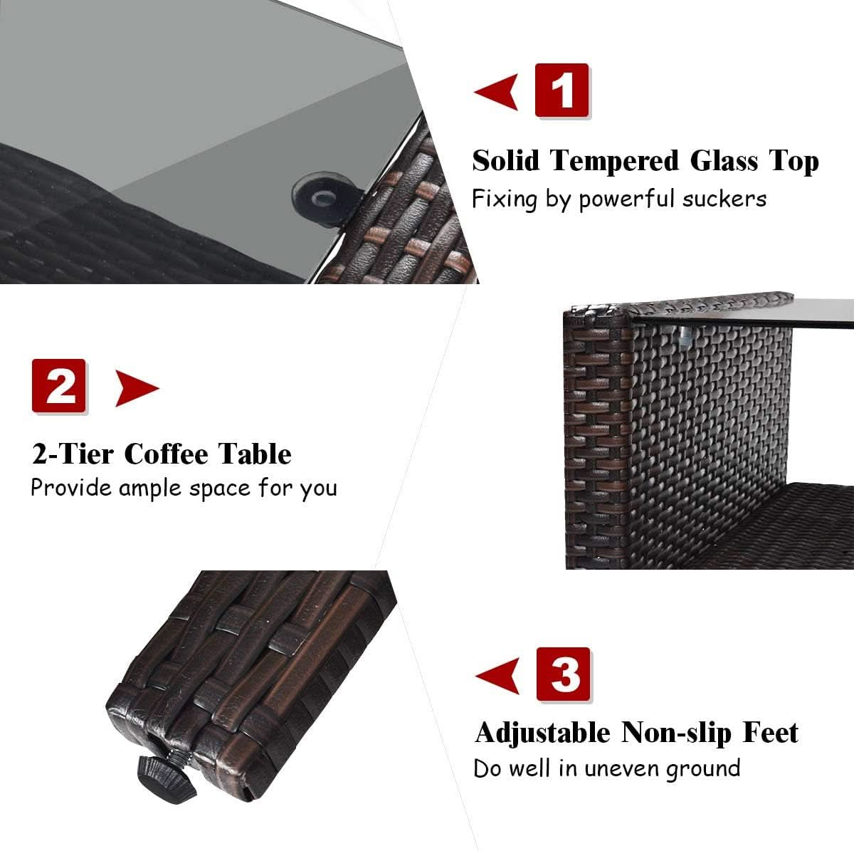 4 Piece Outdoor Wicker Patio Furniture Set with Cushions