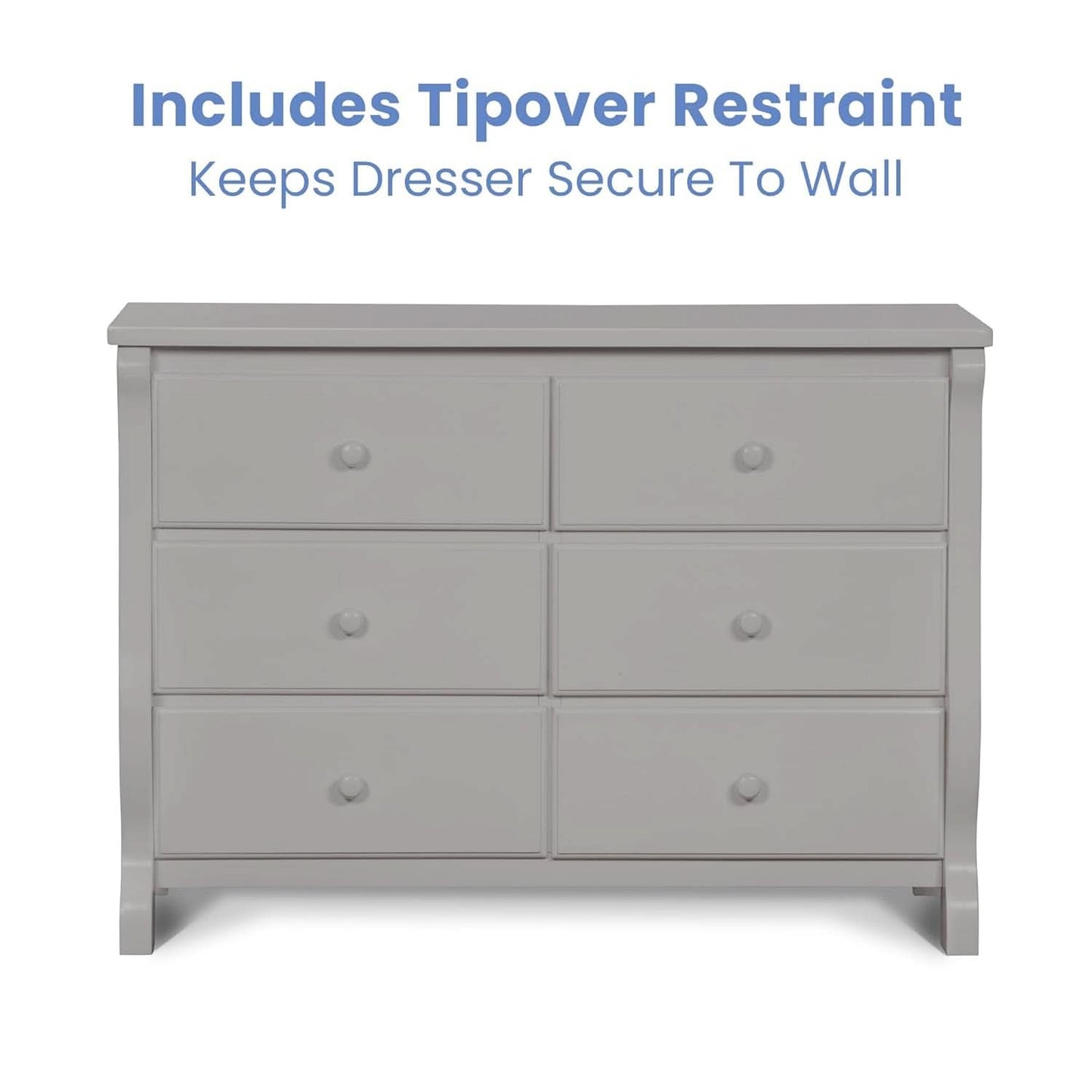 Six Drawer Dresser In Grey With Interlocking Drawers